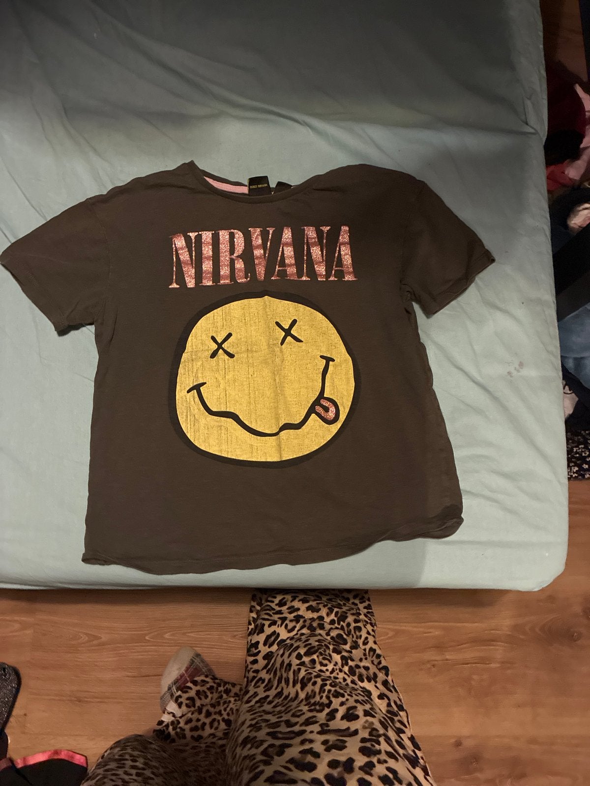 Nirvana T-shirt met Smiley Logo - Maat s, Ophalen, Bruin, Korte mouw, Maat 36 (S)