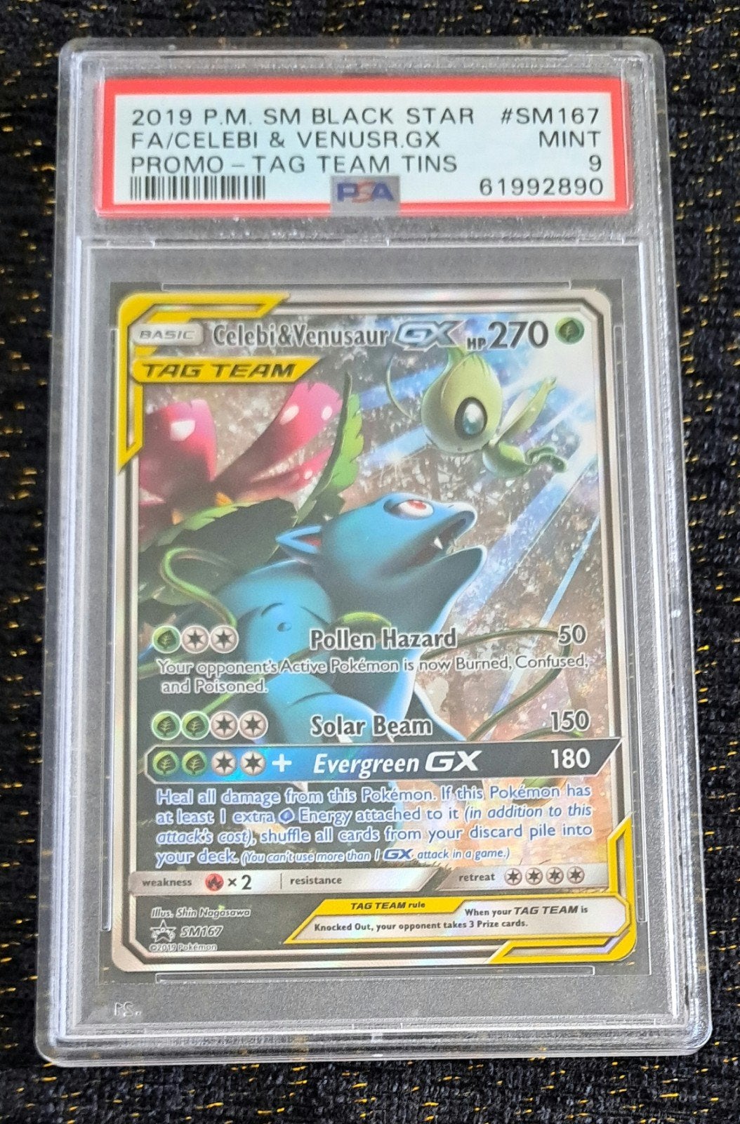 Celebi & Venusaur GX SM167 PSA 9, Hobby en Vrije tijd, Verzamelkaartspellen | Pokémon, Ophalen of Verzenden, Zo goed als nieuw