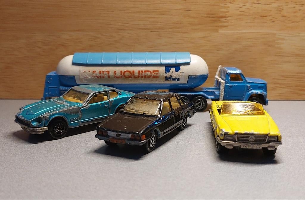 Majorette Datsun 260z,Mercedes 350 SL,VW K70 en Tankwagen, Ophalen of Verzenden, Gebruikt