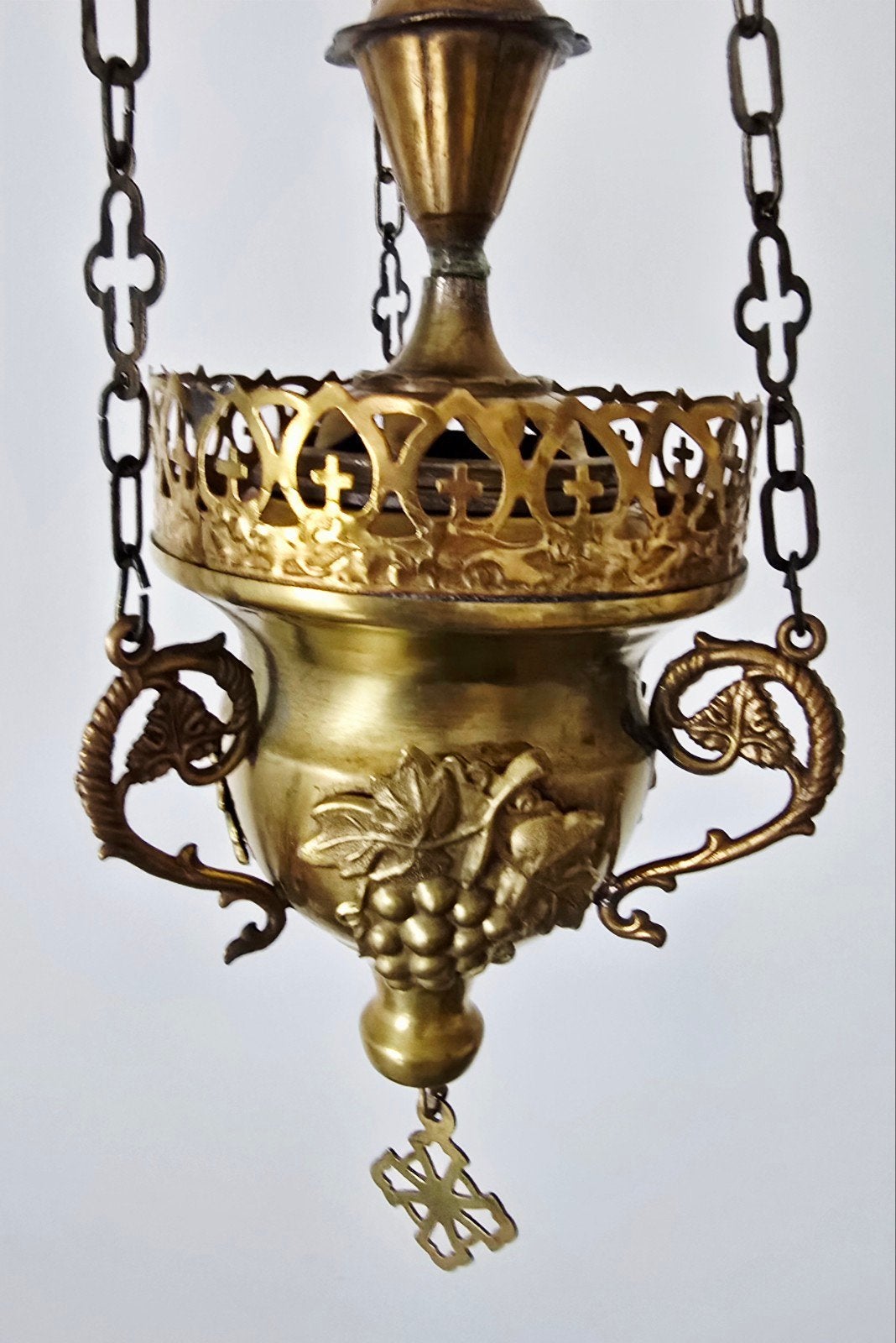 Antiek Messing Wierookvat — Hangende Thurible met Druivenrel, Antiek en Kunst, Ophalen of Verzenden
