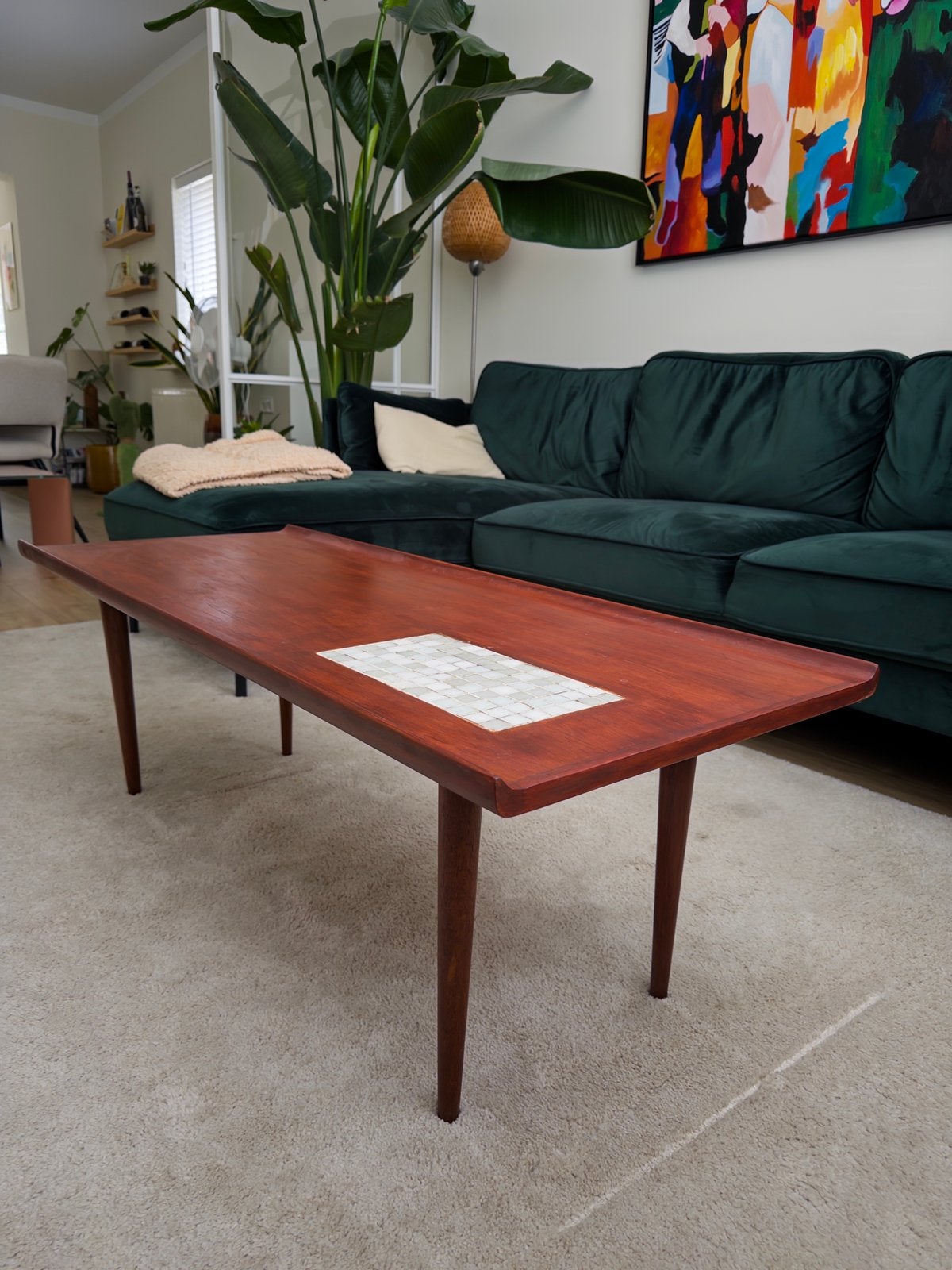 Vintage Mid-century Salontafel gemaakt door Boco Utrecht, Ophalen, Gebruikt, 100 tot 150 cm, Teakhout