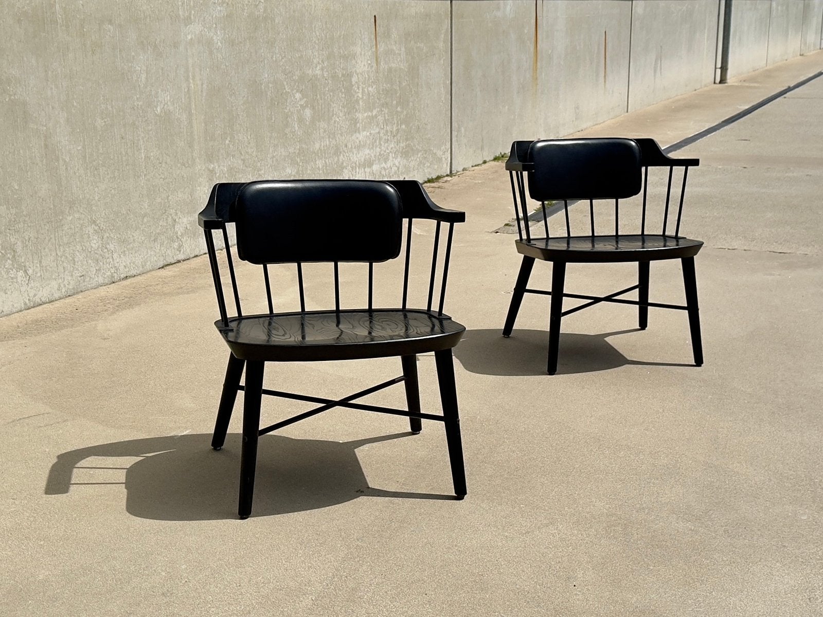 SET van 2 design lounge chairs STELLAR WORKS leer hout staal, Huis en Inrichting, Fauteuils, Zo goed als nieuw, Hout, Leer, Metaal