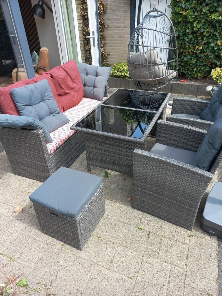 Wicker loungeset met tafel en bank, Ophalen, Gebruikt, Wicker, Tuinset