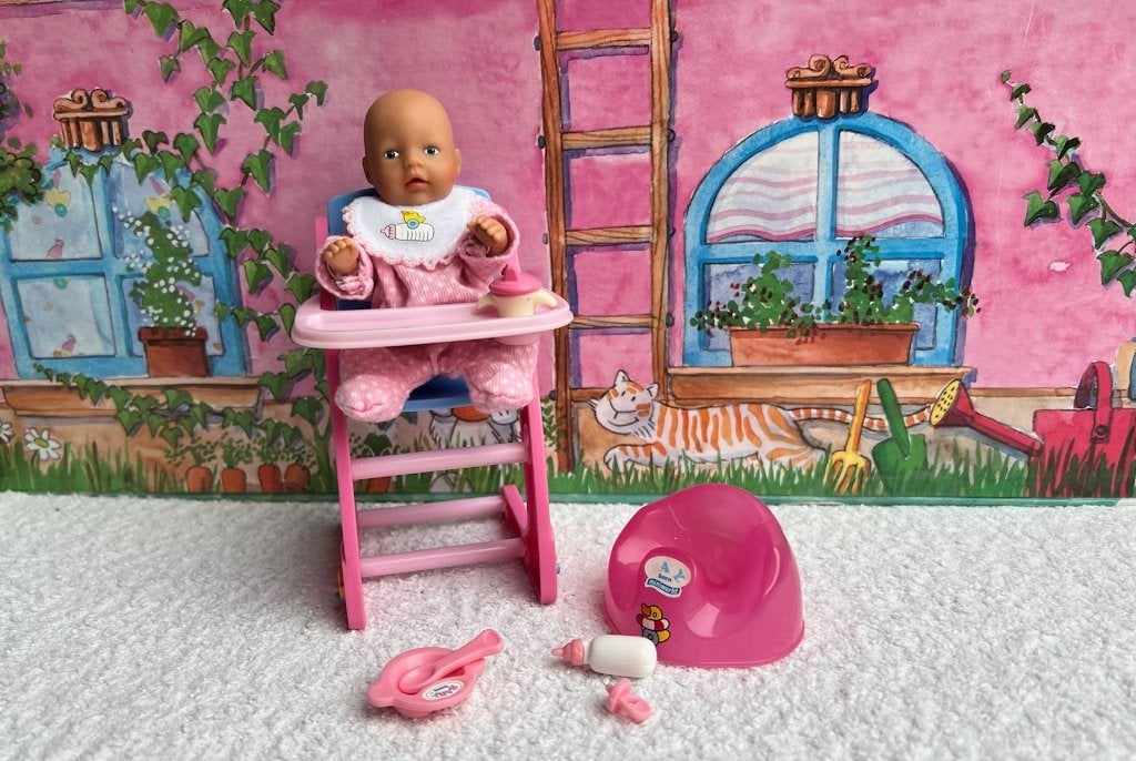 Mini baby born kinderstoel met mini baby born popje, Kinderen en Baby's, Ophalen of Verzenden, Zo goed als nieuw, Overige typen
