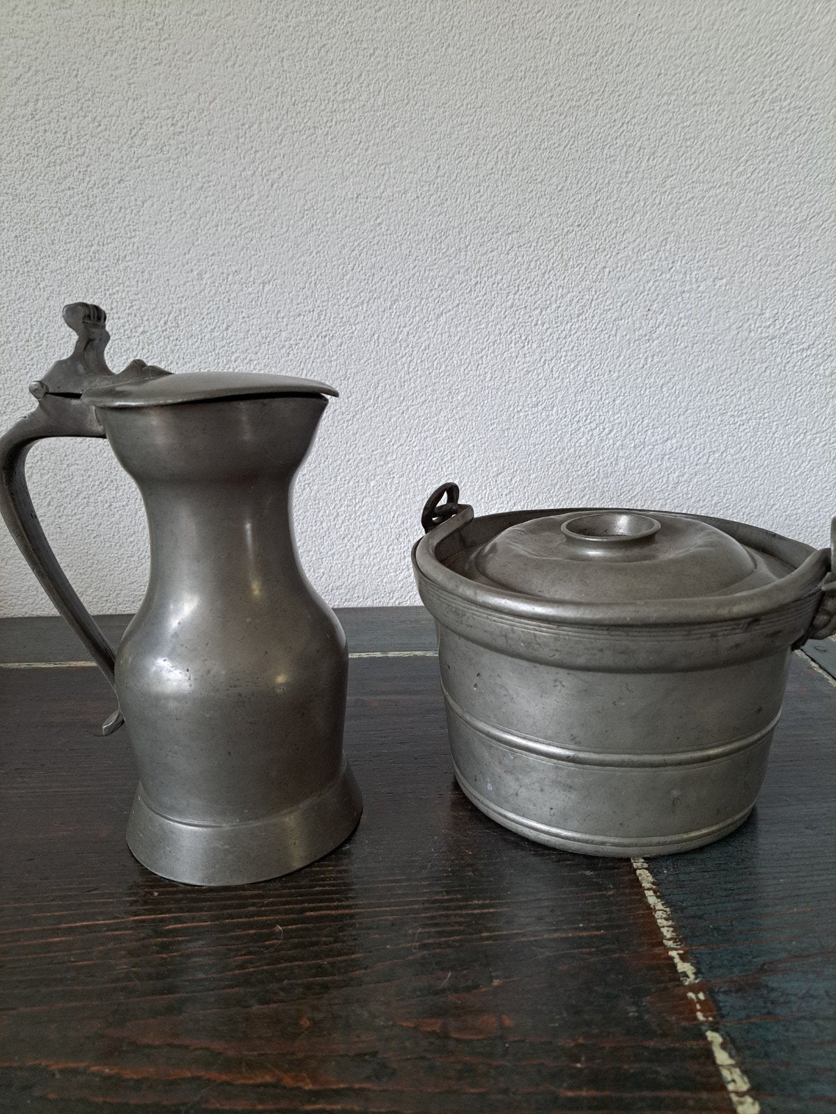 18e eeuw tinnen etensketel Frankrijk en Parijse kan 1696, Antiek en Kunst, Antiek | Tin, Ophalen of Verzenden