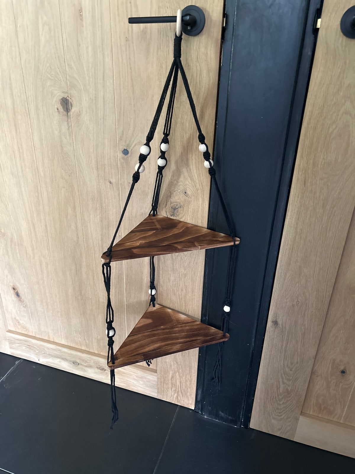 Macramé plantenhanger met houten planken, Ophalen, Nieuw