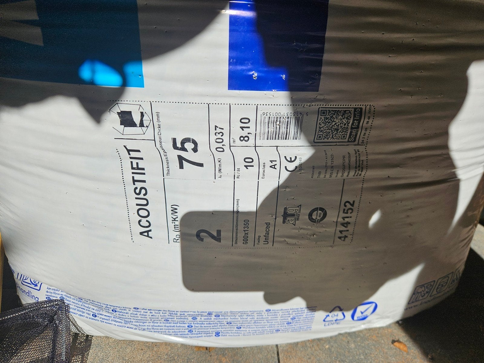 Knauf Acoustifit Glaswol Isolatie 75mm - Nieuw, Ophalen, 4 tot 8 cm, Vloerisolatie, Nieuw