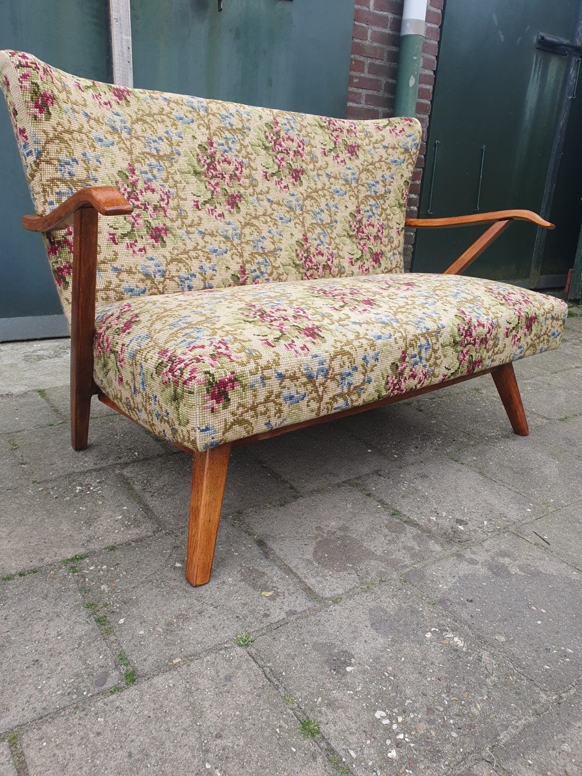 Vintage bankje, Ophalen, Hout, Gebruikt, Tweepersoons