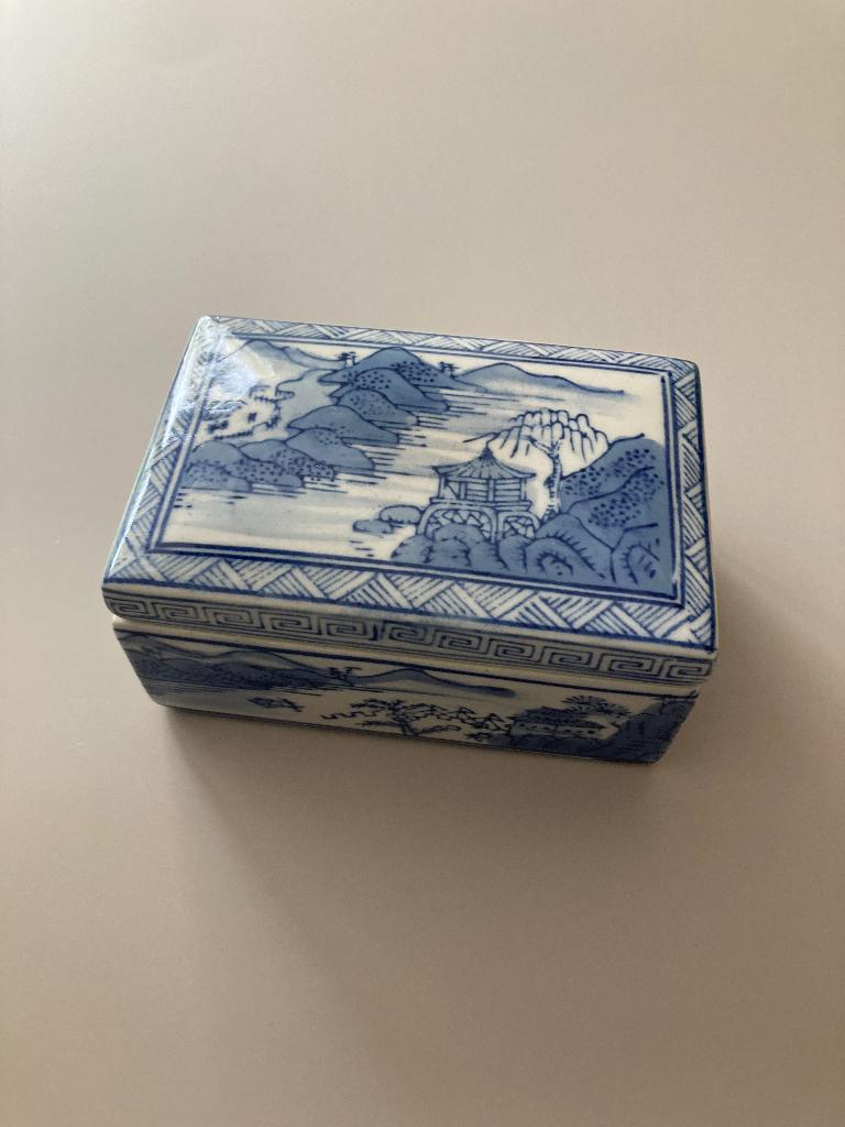 Keramiek antieke Chinese blauw-witte porseleinen doosje, Ophalen of Verzenden