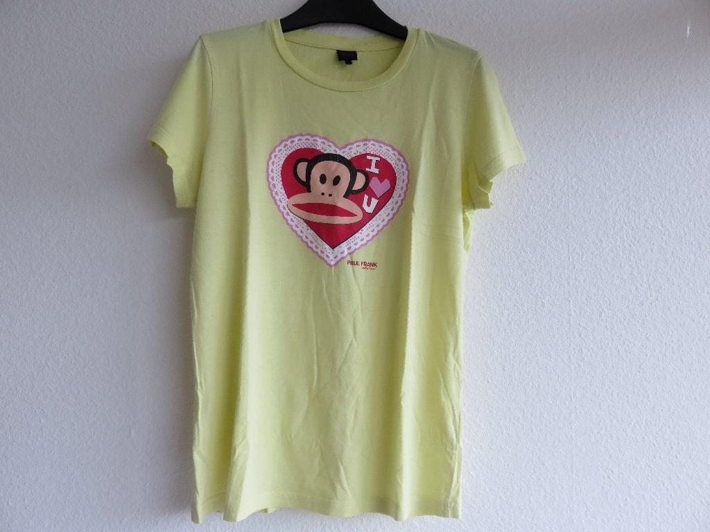 Paul Frank t-shirt lichtgeel met aap en hartje maat L, Maat 38/40 (M), Geel, Ophalen of Verzenden, Korte mouw
