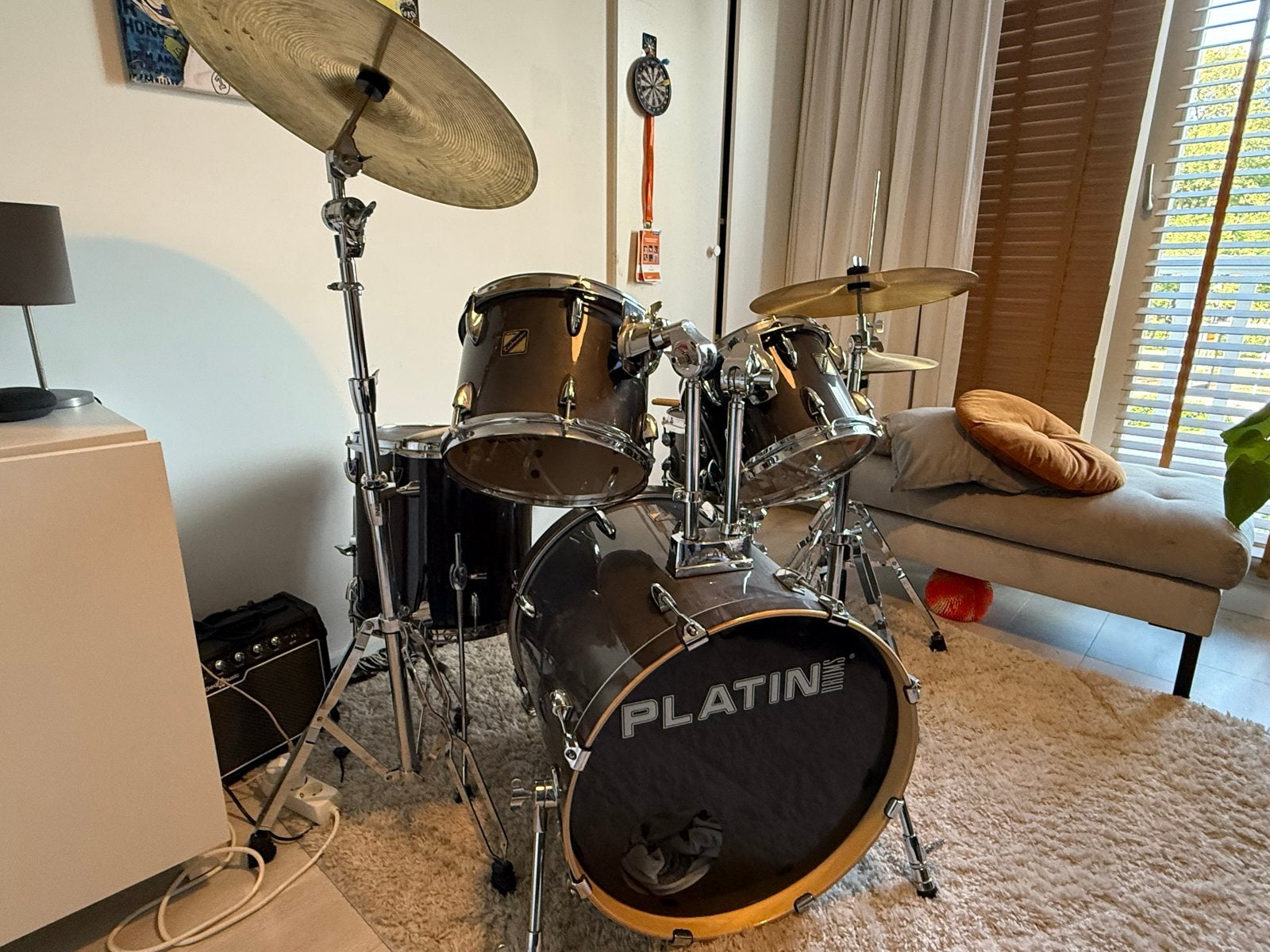 Platin Drumstel - uit USA - Compleet met kruk, stick,dempers, Ophalen, Gebruikt, Overige merken