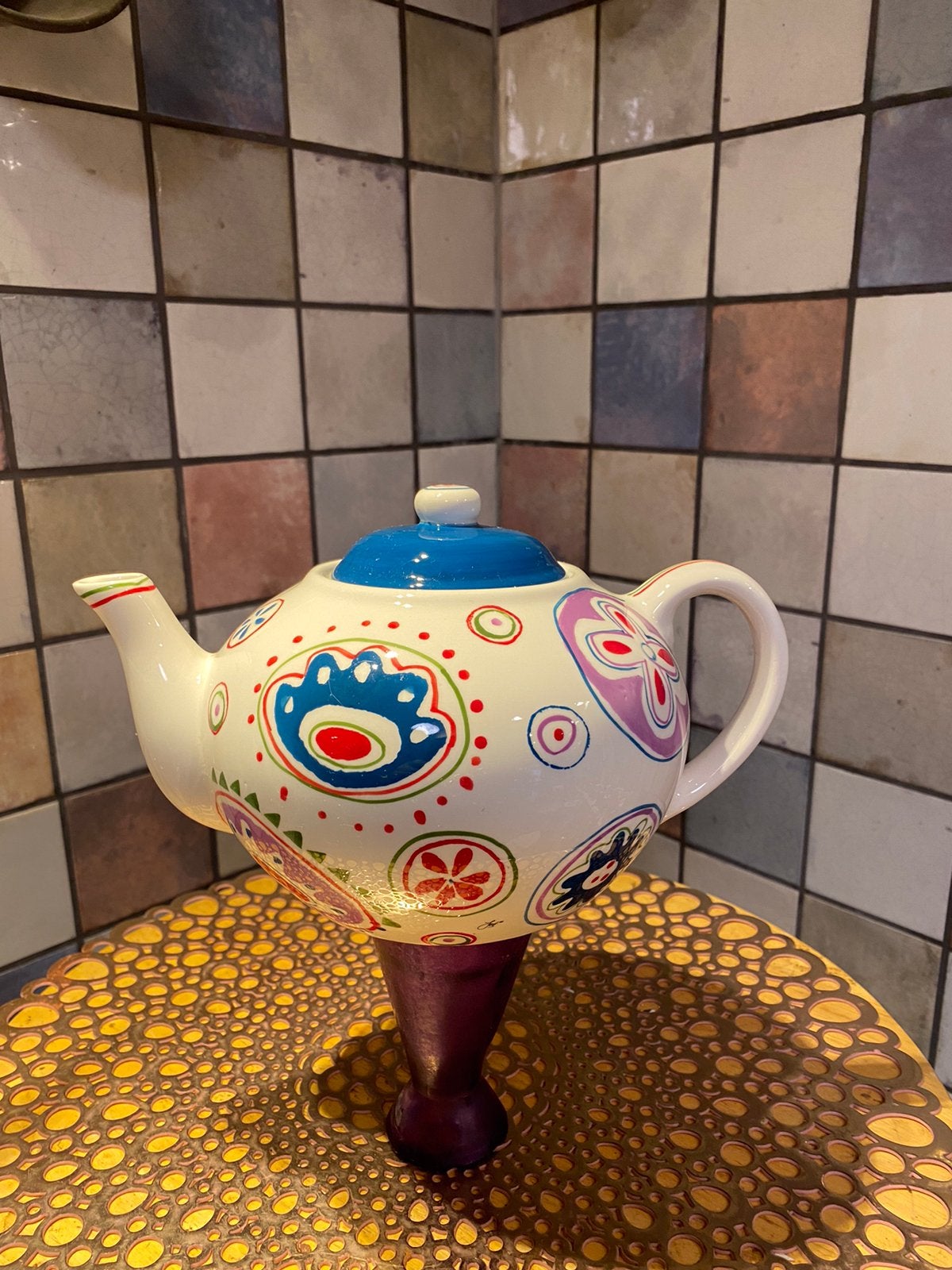 Jet,Ter Steege,vintage kleurrijke theepot,diam.buik 16 cm, Ophalen of Verzenden