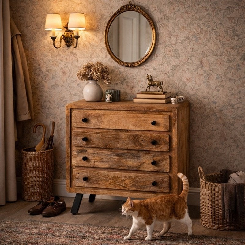 Vintage Look Dressoir van Mangohout Ladekast Mango Nachtkast, Info@dehanzeherten.nl, De Hanze Herten BV, Nieuw, 3 of 4 laden