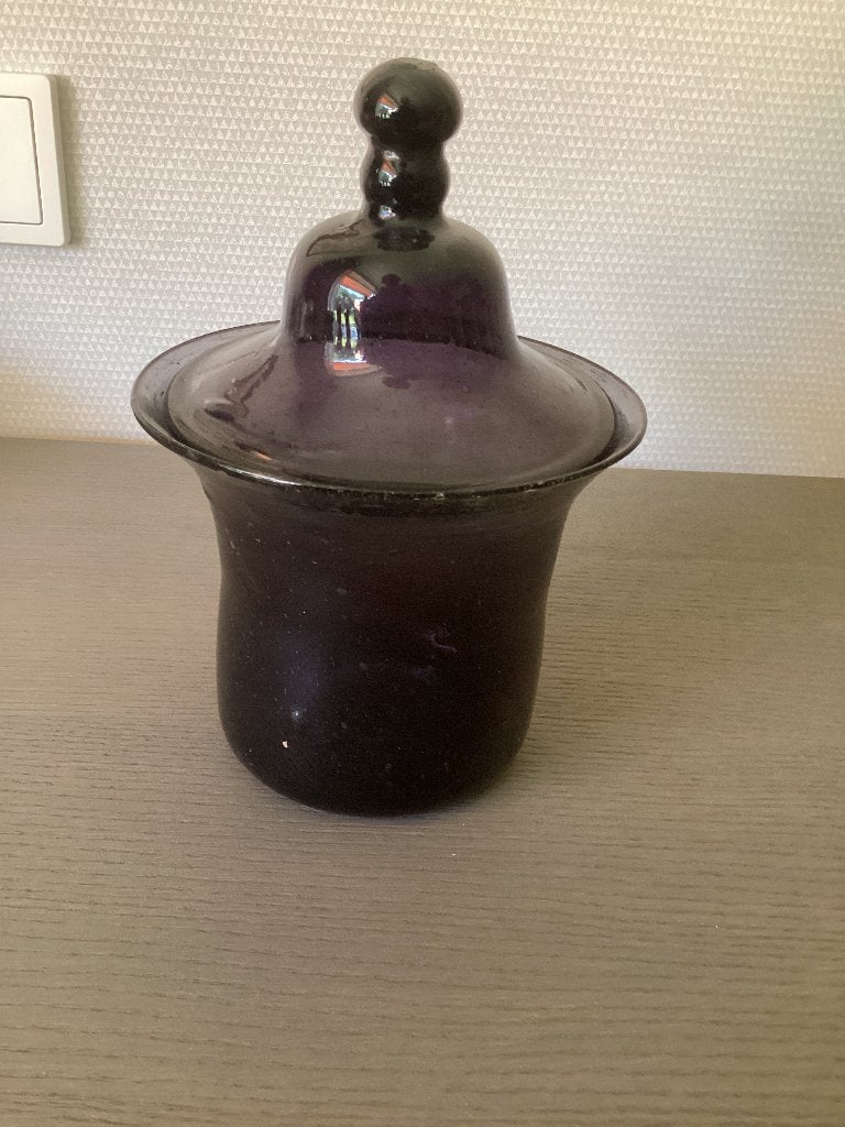 Mondgeblazen glazen pot met deksel, gerecycled glas, Antiek en Kunst, Ophalen of Verzenden