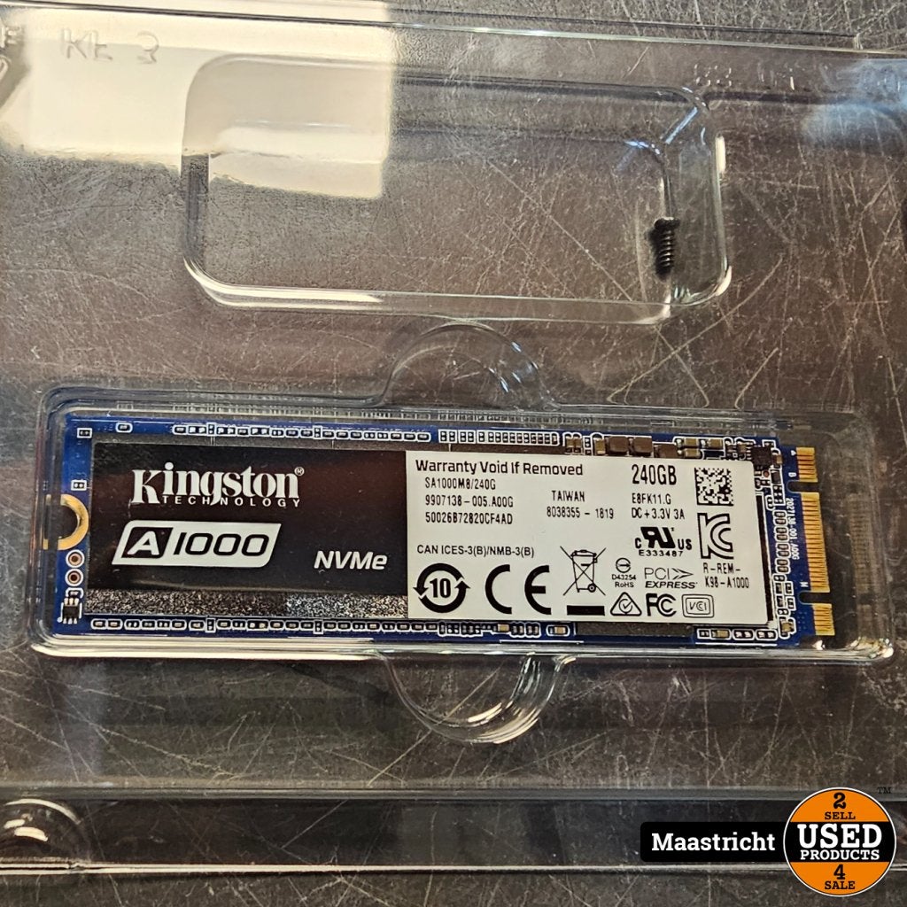 Kingston A1000 NvMe  240GB  lezen 1.500 MB/s / schrijven 800, Kingston, Gebruikt, Support@kingston.com, Kingston Technology Company, Inc.
17600 Newhope St.
Fountain Valley, CA 92708
USA