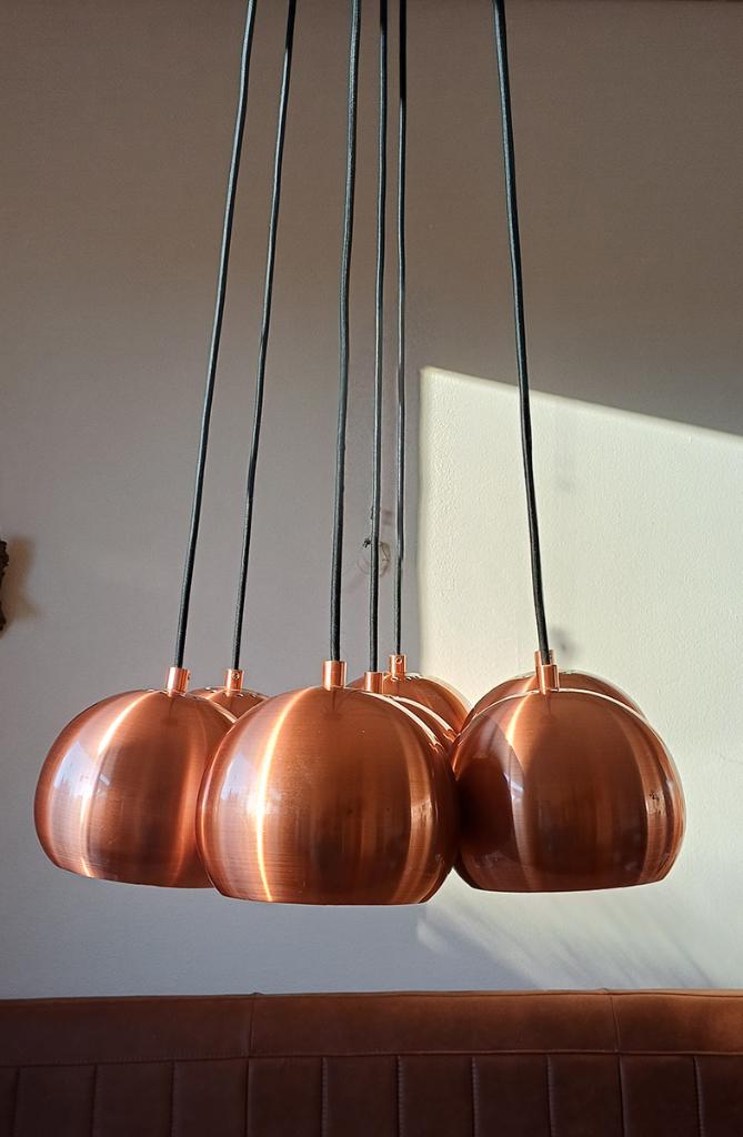 Koperen hanglamp met zeven lampen, merk Zuiver, Ophalen, Zo goed als nieuw, Modern, Metaal