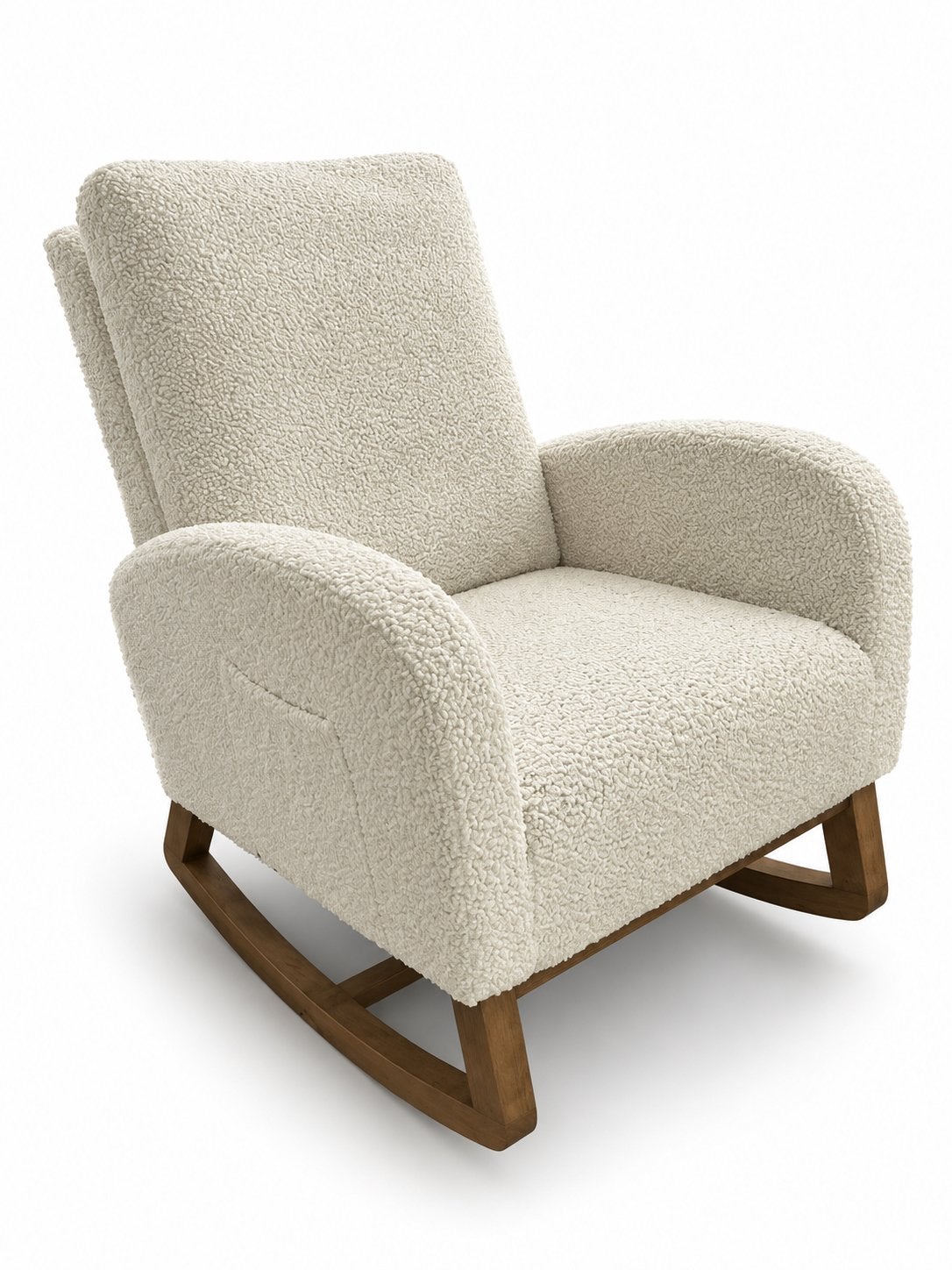 Teddy Schommelstoel – Crème – Bouclé – Hout, Ophalen, Zo goed als nieuw, Hout