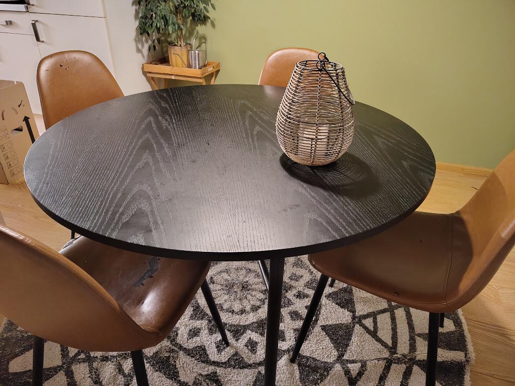 Vier eetkamerstoelen bruin cognac nepleer, Huis en Inrichting, Stoelen, Gebruikt, Vier, Bruin, Ophalen