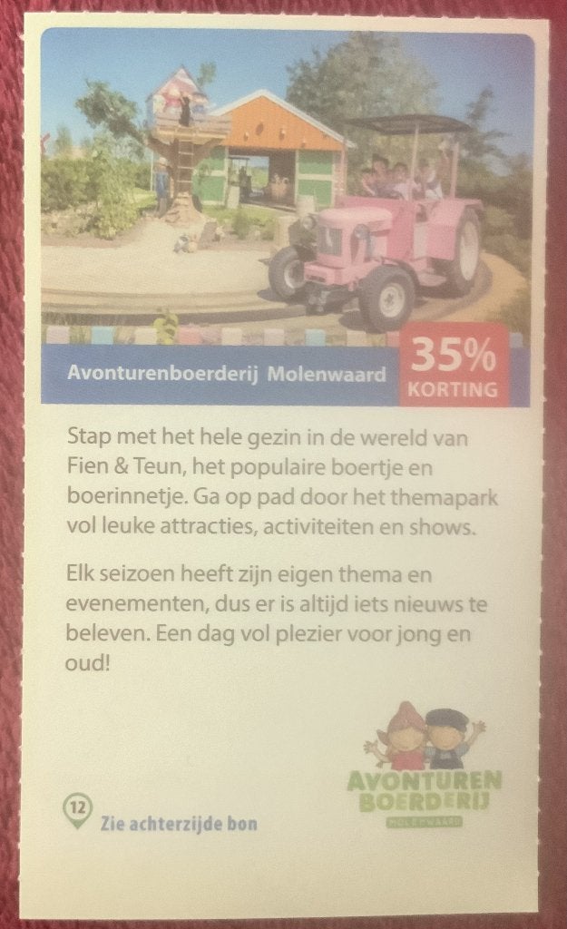 Avonturenboerderij Molenwaard in Groot-Ammers Voordeelbon, Drie personen of meer, Kortingskaart