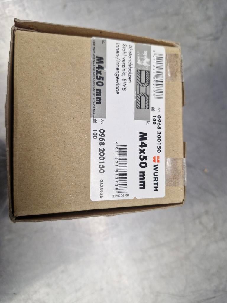 Wurth Afstandsmoer M4x50mm, staal verzinkt, SW8, Ophalen of Verzenden, Nieuw