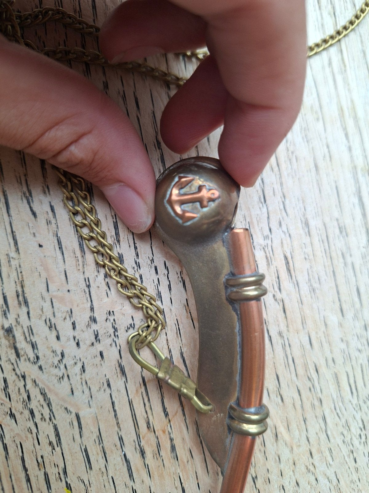 Vintage fluitketting met ankerdetail, Ophalen of Verzenden, Gebruikt, Goud, Overige materialen