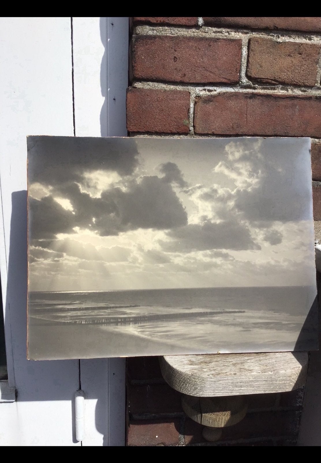 Oude foto 30 x 40 cm. Strand, zee & wolken en jakobsladders., Antiek en Kunst, Kunst | Tekeningen en Foto's, Ophalen of Verzenden