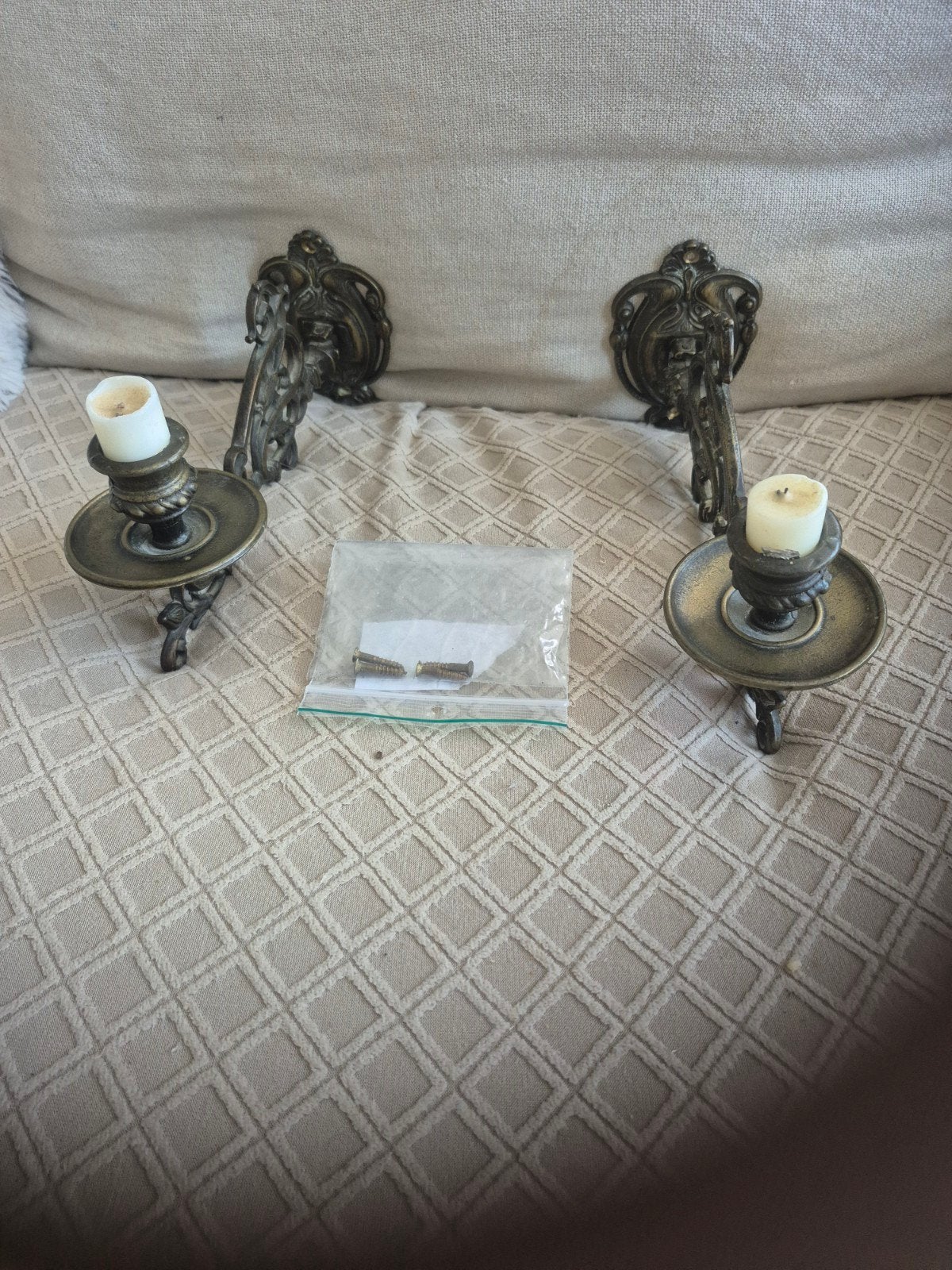 Antieke koperen wandkandelaars, set van 2, Ophalen of Verzenden, Koper of Brons