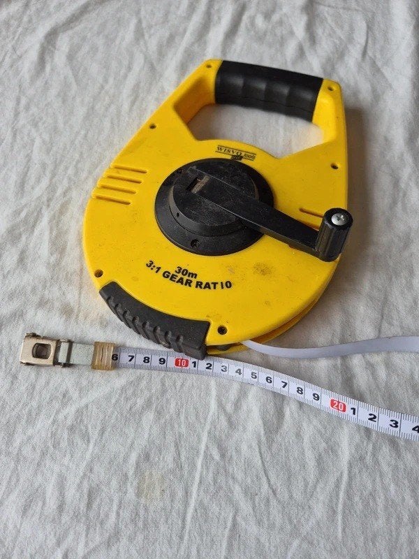 Landmeter 30m stalen band, Doe-het-zelf en Verbouw, Ophalen of Verzenden, Gebruikt, Afstand