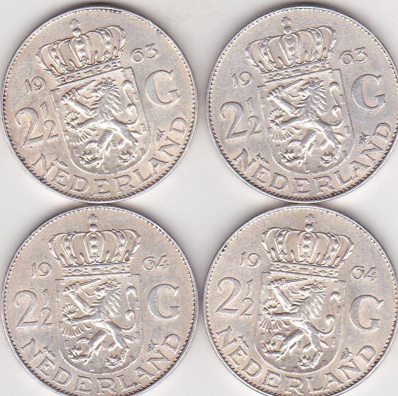 4 RIJKSDAALDERS  MOEILIJKE JAREN  2 X 1963  2 X 1964, Postzegels en Munten, Munten | Nederland, Ophalen of Verzenden, Vóór koninkrijk