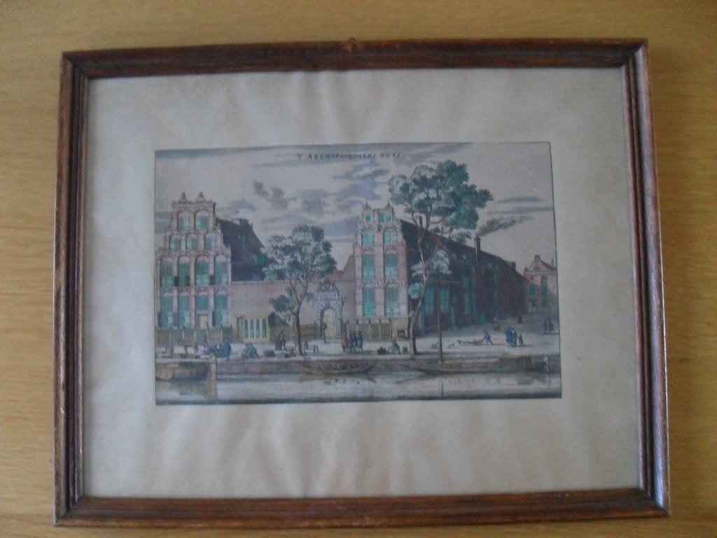 Ingekleurde gravure van het Aalmoezeniers (wees) huis A'dam, Antiek en Kunst, Ophalen