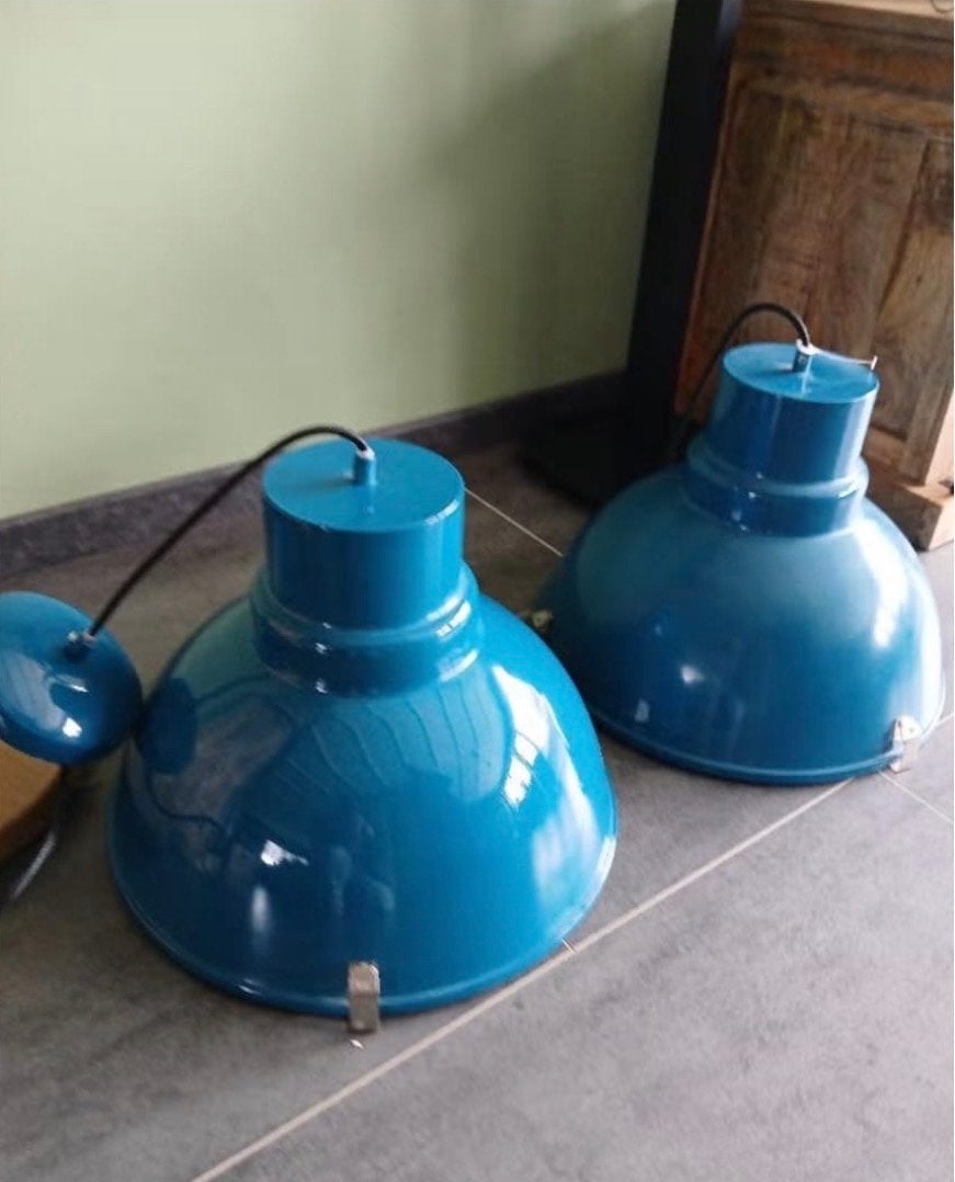 2x Industriële hanglampen - Blauw - E27 fitting, Ophalen of Verzenden, Metaal, E27 (groot)