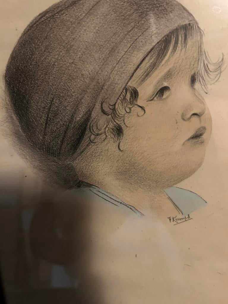 Oude kinderprent in lijst v 1920, Antiek en Kunst, Kunst | Tekeningen en Foto's, Ophalen
