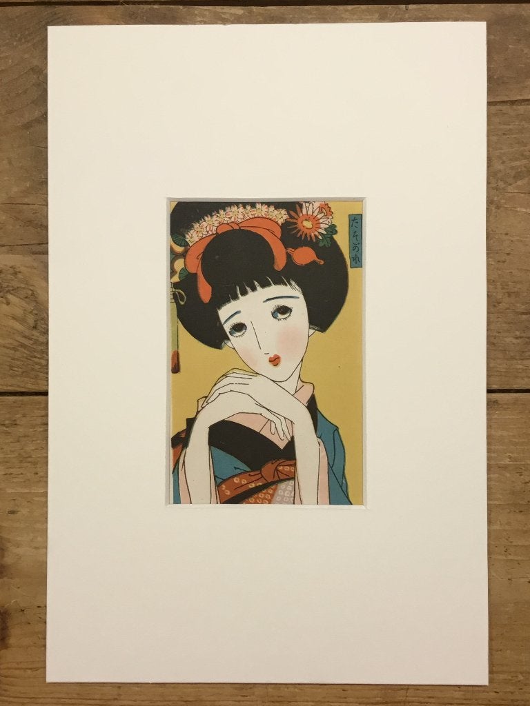 Oude Japanse prent in passe-partout (geen houtblok prent), Antiek en Kunst, Kunst | Niet-Westerse kunst, Wanddecoratie, Verzenden