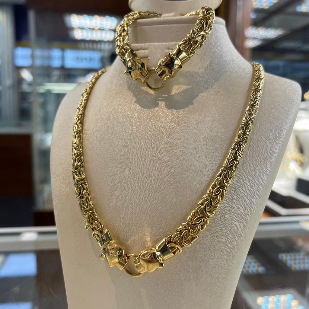 14k gouden panter ketting met armband set, Ophalen of Verzenden, Nieuw, Goud