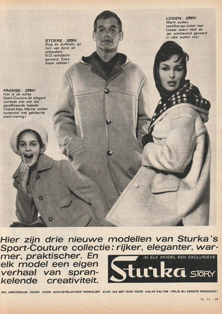 Retro reclame 1963 Sturka meisje man vrouw winterjassen, Verzenden, Overige typen