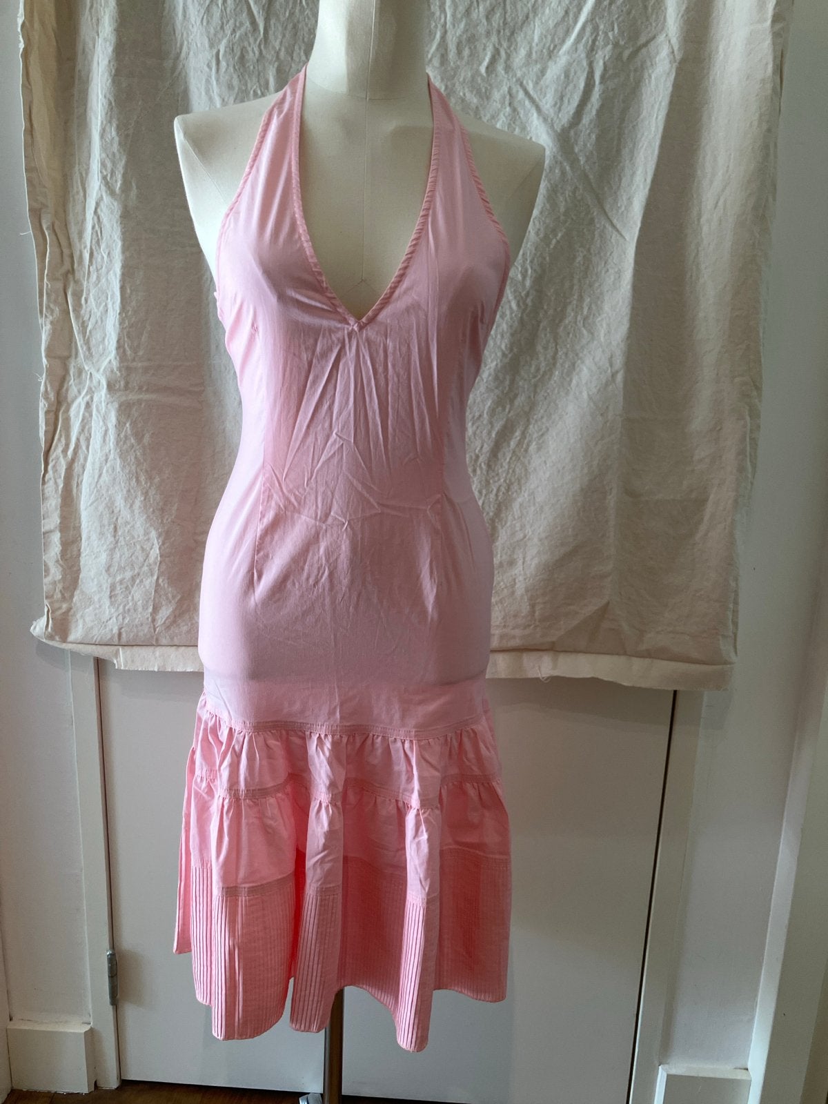 Moschino Jeans Roze Halterjurk Maat 38/40 (M), Zo goed als nieuw, Roze, Onder de knie, Ophalen