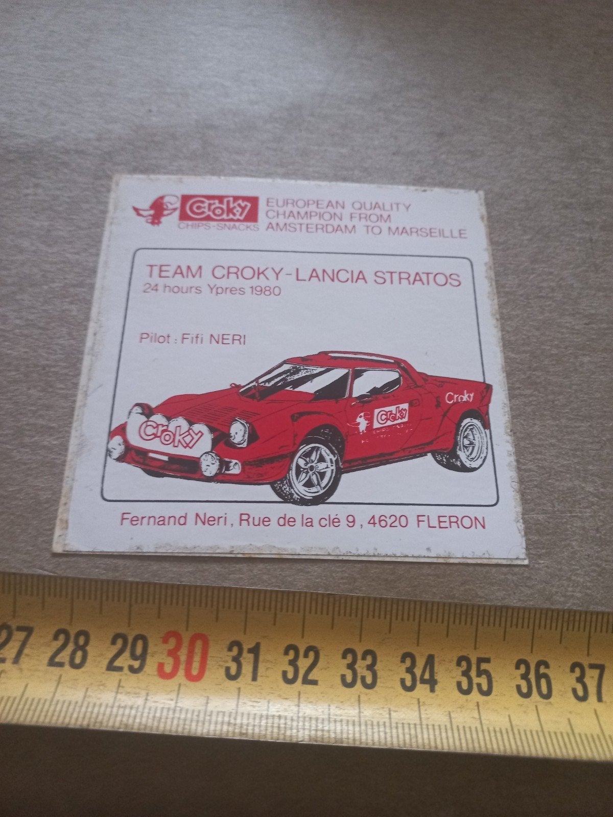 Vintage Croky Lancia Stratos Sticker - Ypres 1980, Ophalen of Verzenden, Gebruikt