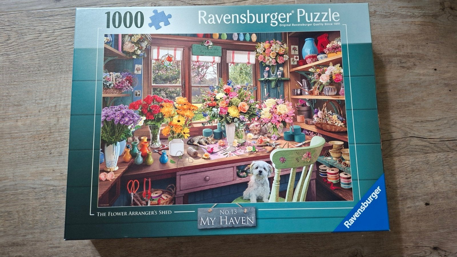 Ravensburger puzzel: The Flower Arranger's Shed (1000 st), Ophalen of Verzenden, 500 t/m 1500 stukjes, Zo goed als nieuw