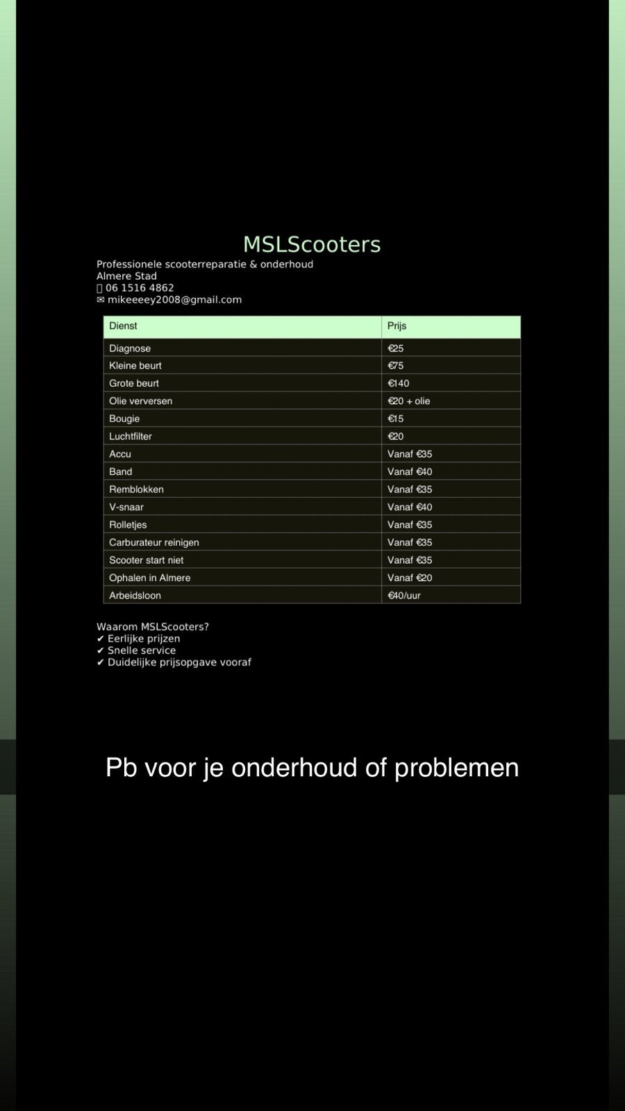 Scooter onderhoud MslScooters, Ophalen of Verzenden, Zo goed als nieuw