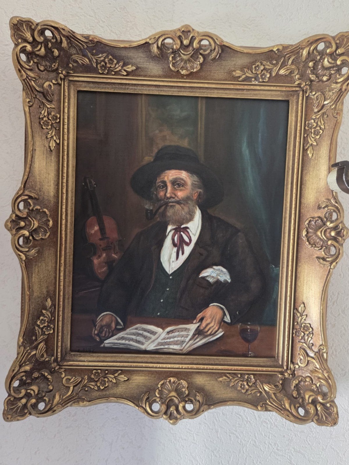 Olieverfschilderij: Portret van een heer met viool, Ophalen