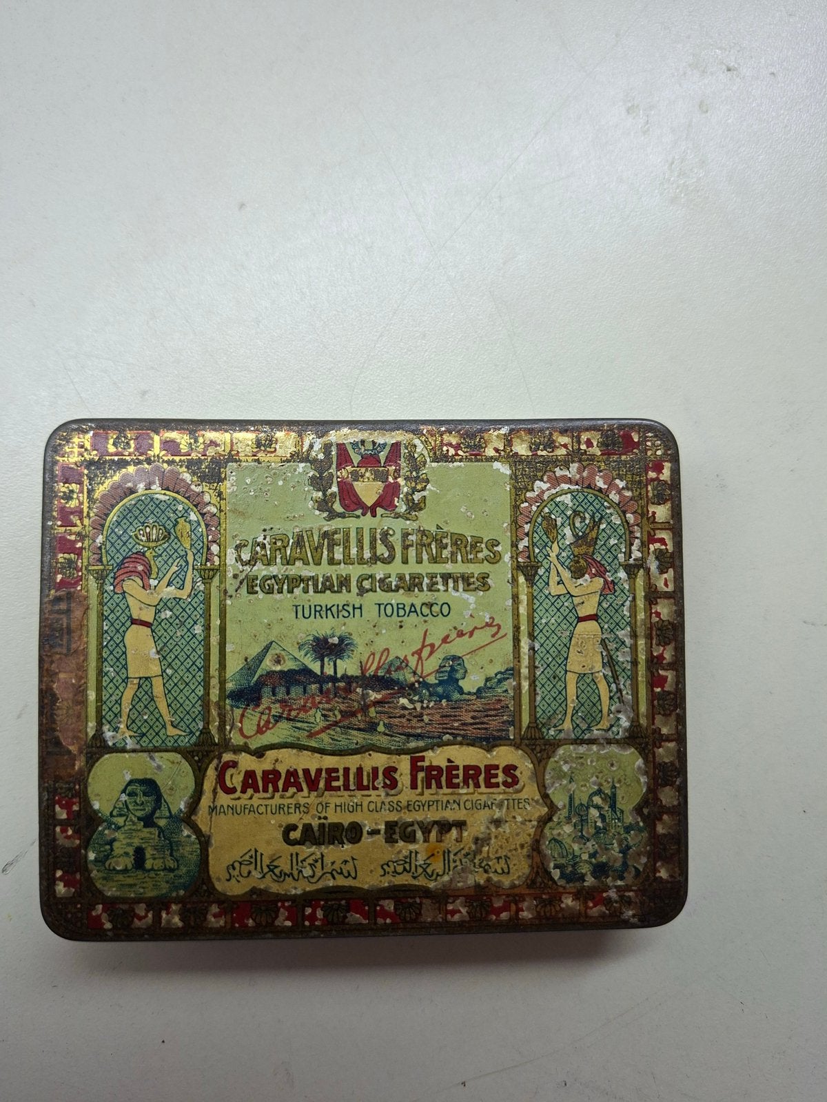 vintage tabaksblikje  Caravellis Frères, Egyptian Cigarettes, Ophalen of Verzenden, Zo goed als nieuw, Overige