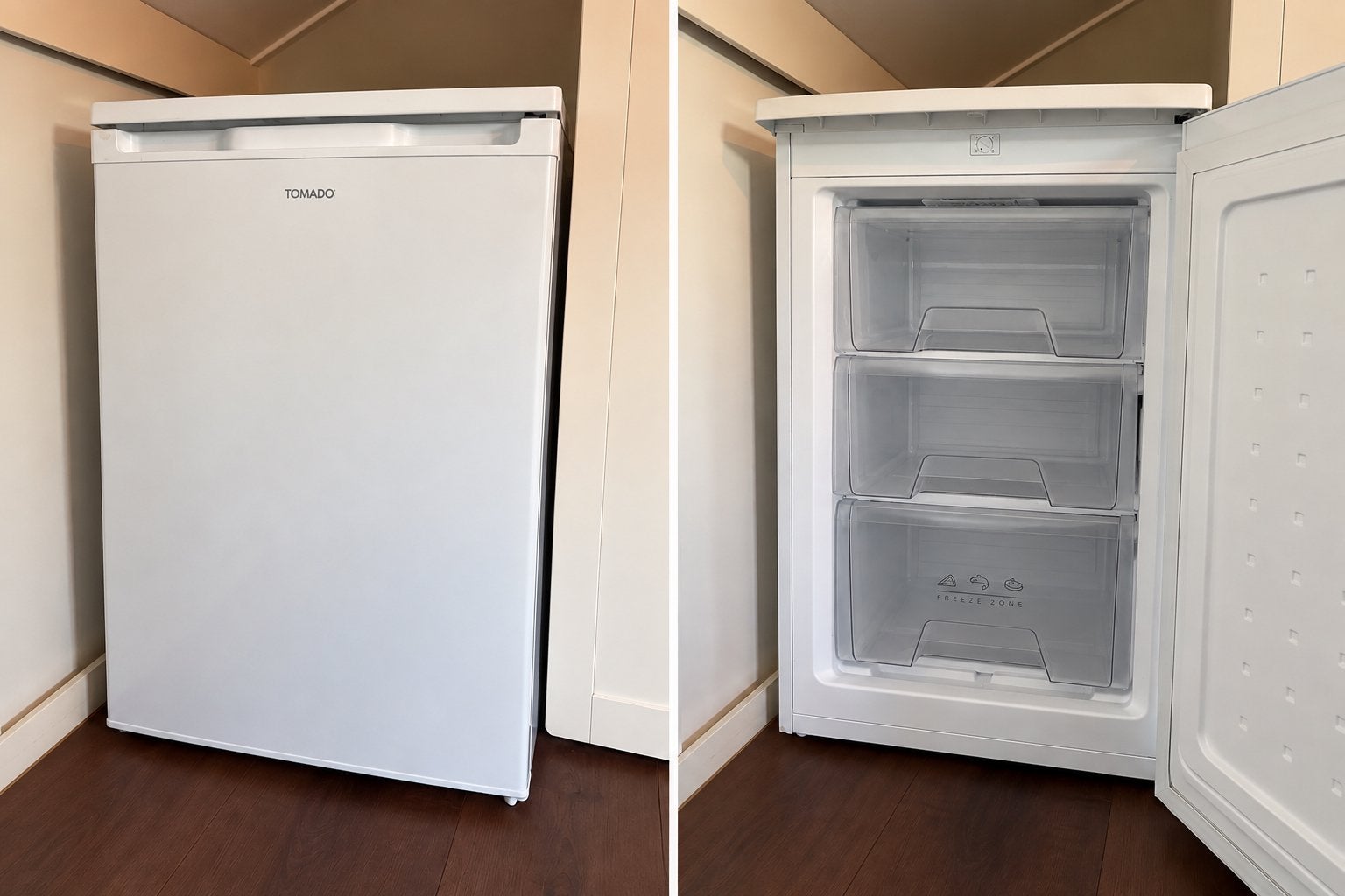 Tomado TFT5500W/01 vriezer – 88 liter – 3 lades, Minder dan 60 cm, Zo goed als nieuw, Vrijstaand, Ophalen