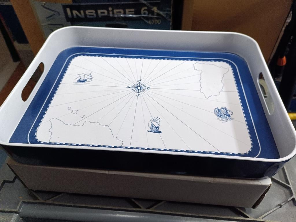 Marine dienblad met kompas en schepen, Ophalen of Verzenden, Gebruikt, Rechthoekig, Kunststof