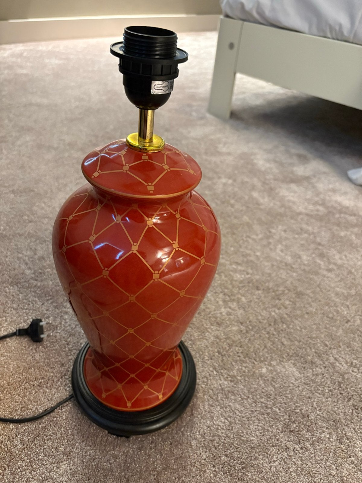 Keramische schemerlamp met ebbenhouten onderkant, Met schakelaar, Gebruikt, Overige merken, Keramiek