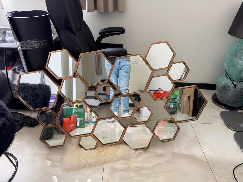 Goud Brons Hexagon Spiegel - 130x80cm, 100 tot 150 cm, Ophalen of Verzenden, Zo goed als nieuw, 75 tot 100 cm