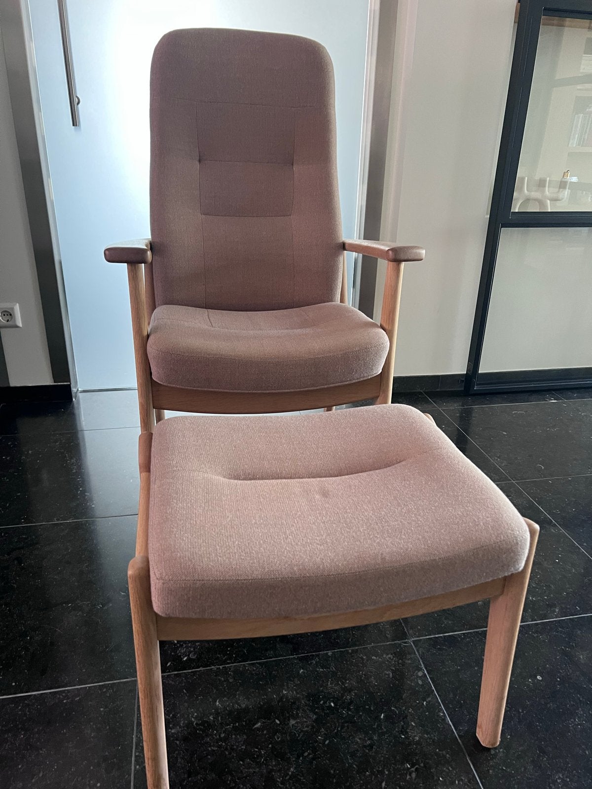 Farstrup fauteuil eiken (oud roze wol) verstelbaar, Ophalen, Gebruikt, Overige kleuren, Eén