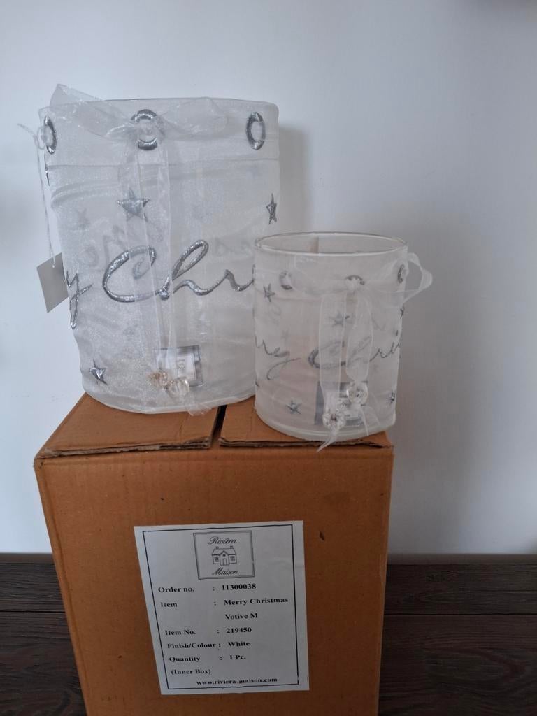 2 mooie windlichten van Rivièra Maison!, Ophalen, Overige materialen, Wit, Zo goed als nieuw