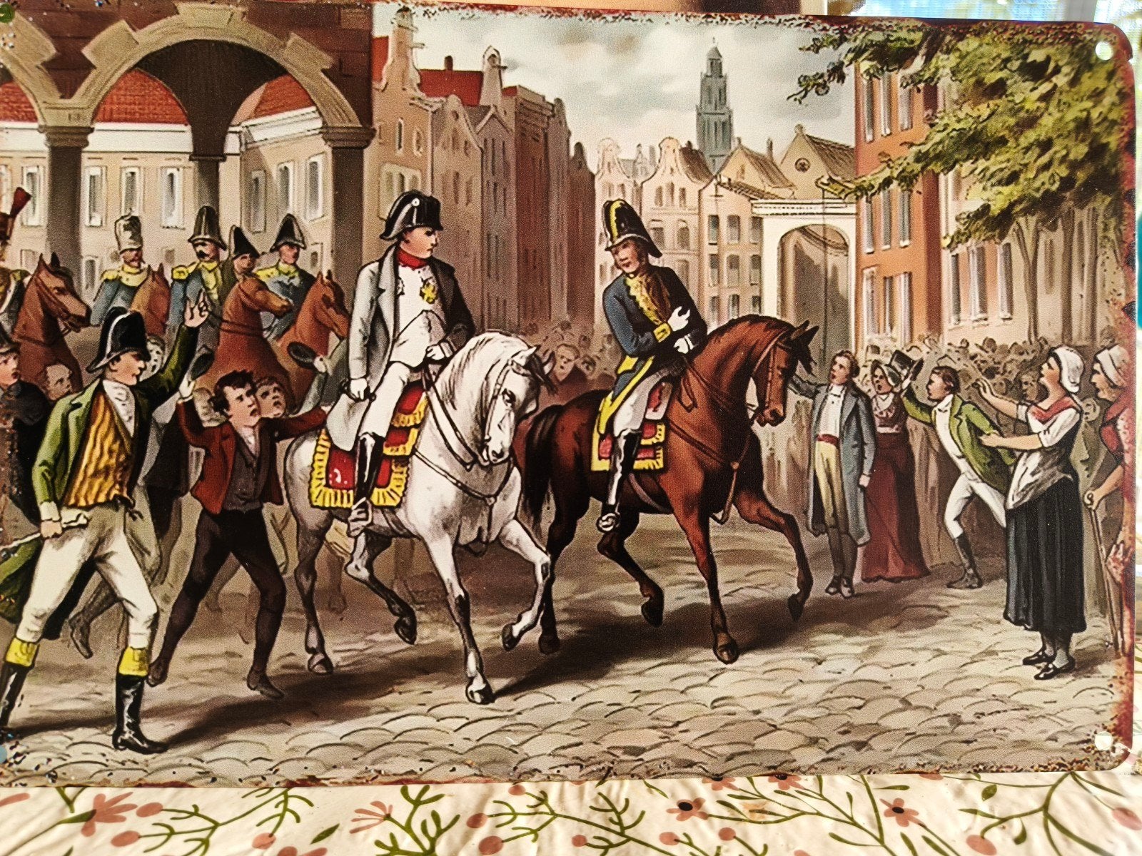 Antieke emaille plaat Napoleon te paard, Antiek en Kunst, Ophalen of Verzenden