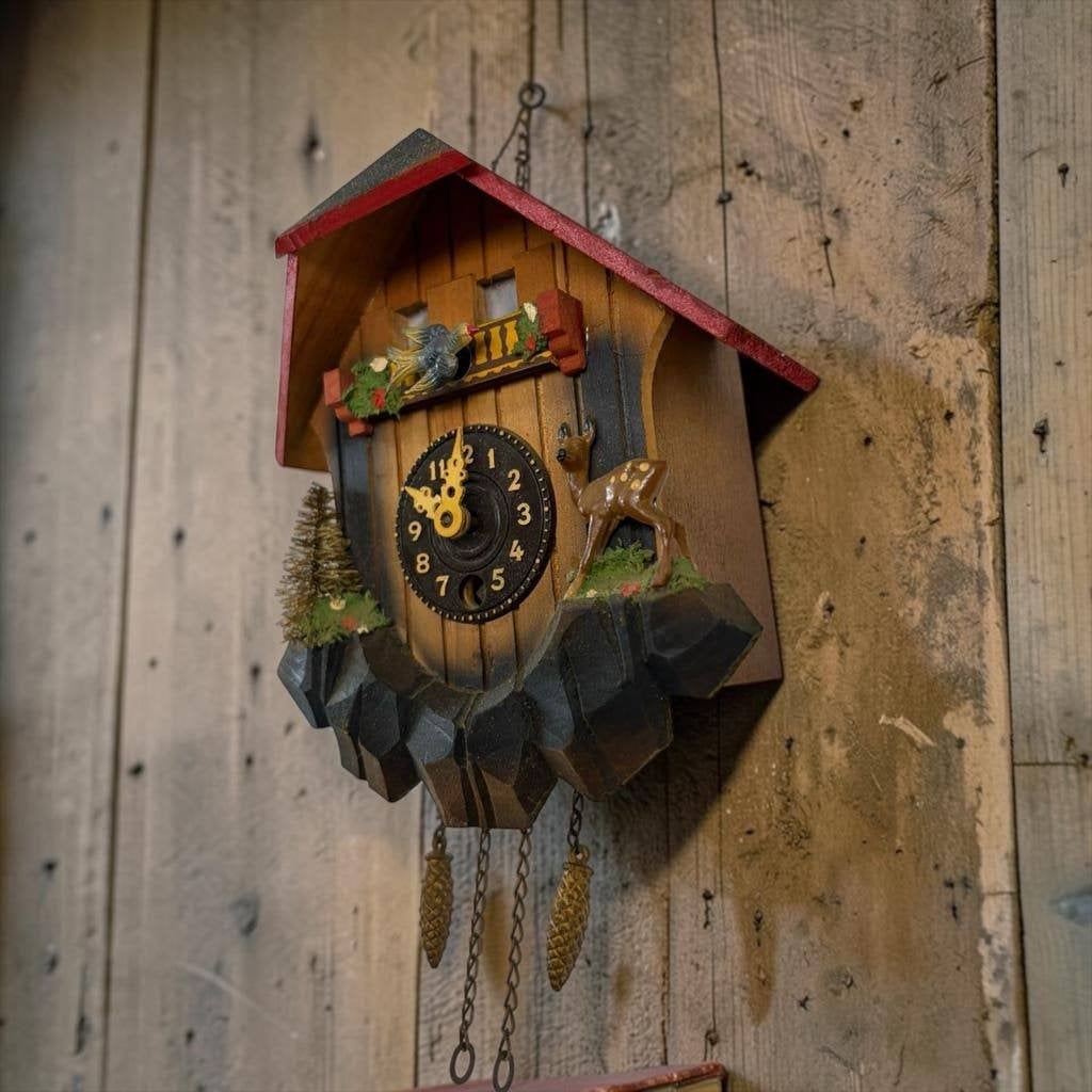 Vintage houten mini koekoeksklok / wandklokje, Antiek en Kunst, Ophalen