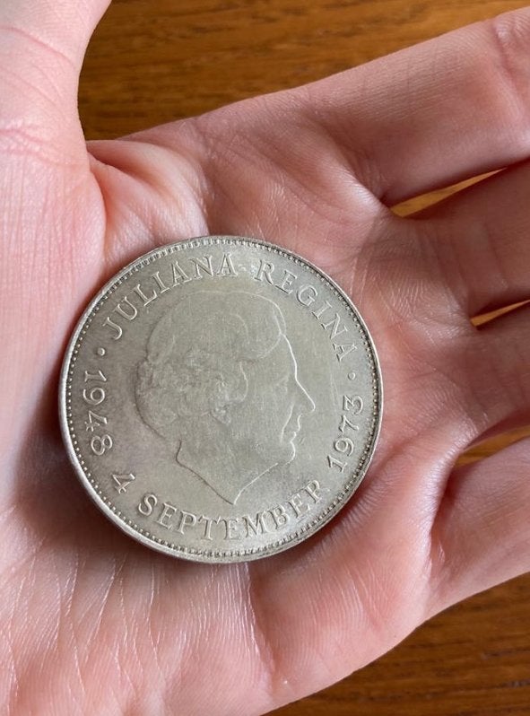 Zilveren tientje 1973 Juliana Regina – 25 jaar Koningin, Postzegels en Munten, Munten | Nederland, Koningin Juliana, Zilver, Ophalen of Verzenden